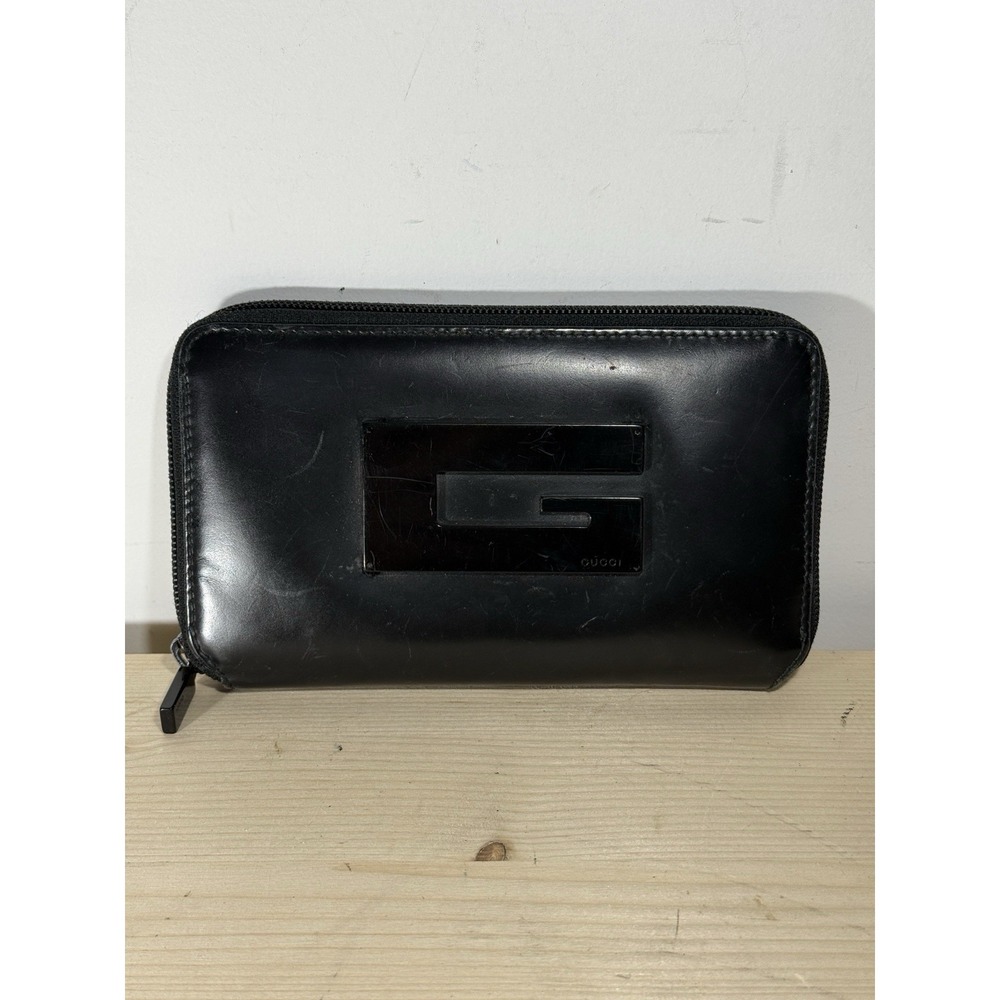 GUCCI Vintage Tom Ford ERA Long Wallet Purse Enamel Black Patent Leather
